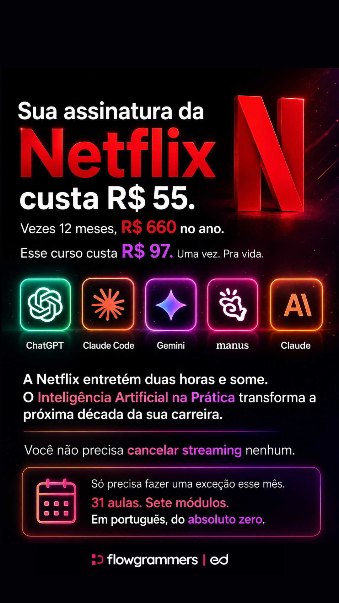 Exemplo de banner com comparação de preço e plataformas de IA