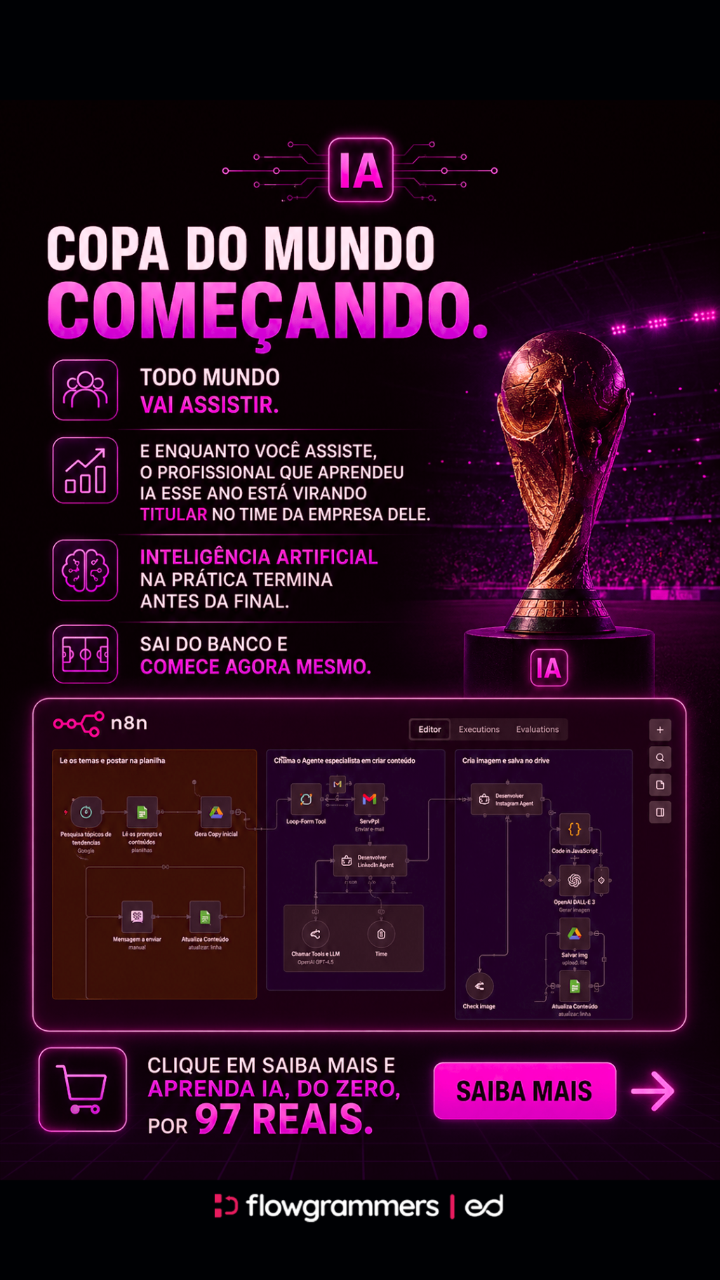 Exemplo de banner com campanha temática e layout escuro